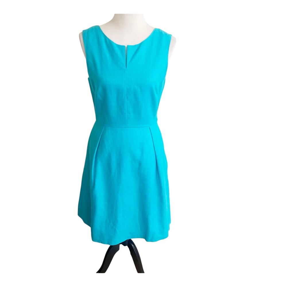 Kate Spade Fit & Flare Dress Women's 8 Turquoise Linen Blend Sleeveless Classic